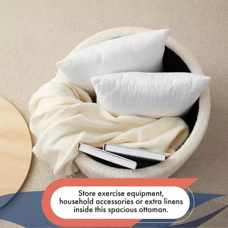Puf otomano Ornavo Home de 22 pulgadas redondo grande para almacenamiento y mesa de centro