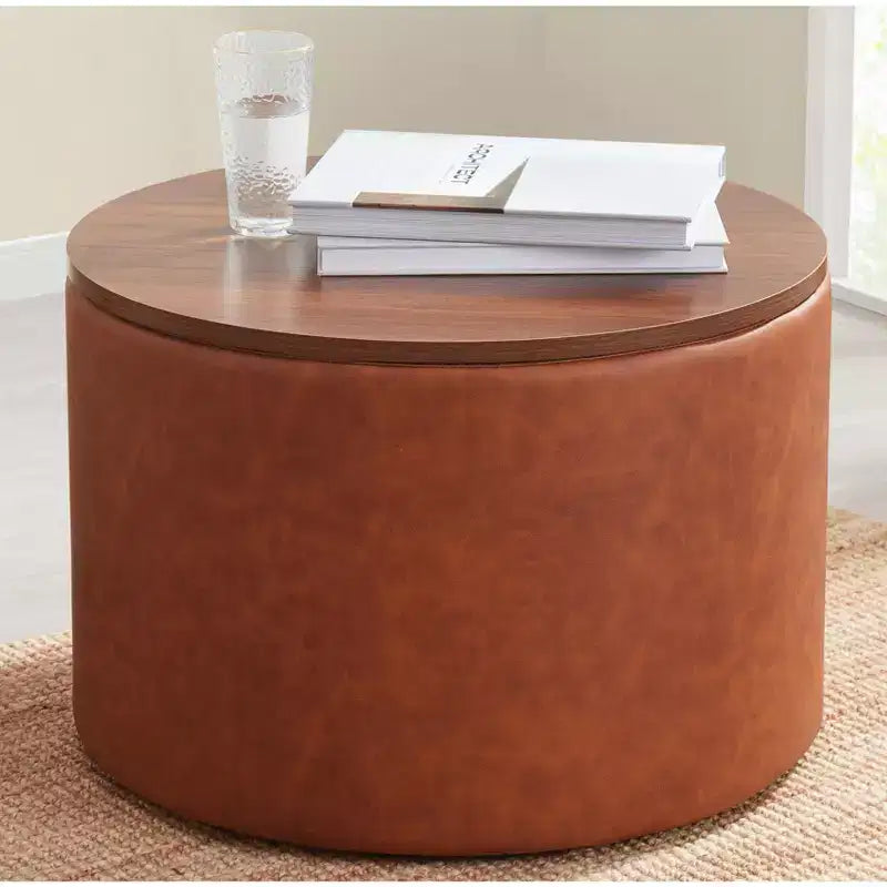 Puf otomano Ornavo Home de 22 pulgadas redondo grande para almacenamiento y mesa de centro
