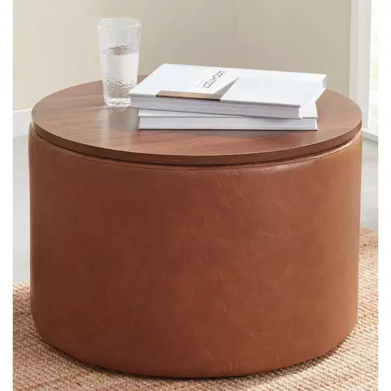 Puf otomano Ornavo Home de 22 pulgadas redondo grande para almacenamiento y mesa de centro