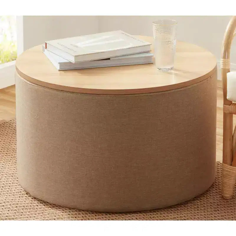 Puf otomano Ornavo Home de 22 pulgadas redondo grande para almacenamiento y mesa de centro