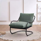 Sillón decorativo moderno y curvo FERPIT con tapicería de lino sintético, cómodo sillón con estructura de metal y cojines