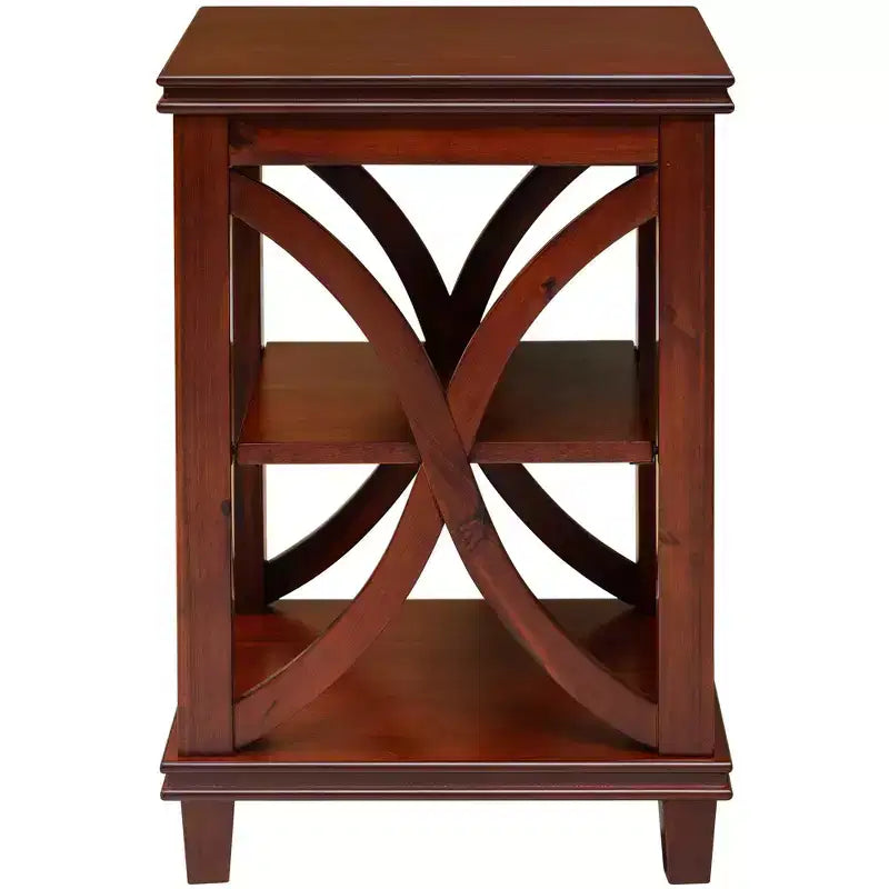 eHemco Sofá cuadrado de madera maciza, mesa auxiliar con diseño en X, mesa auxiliar con estantes de almacenamiento, cerezo