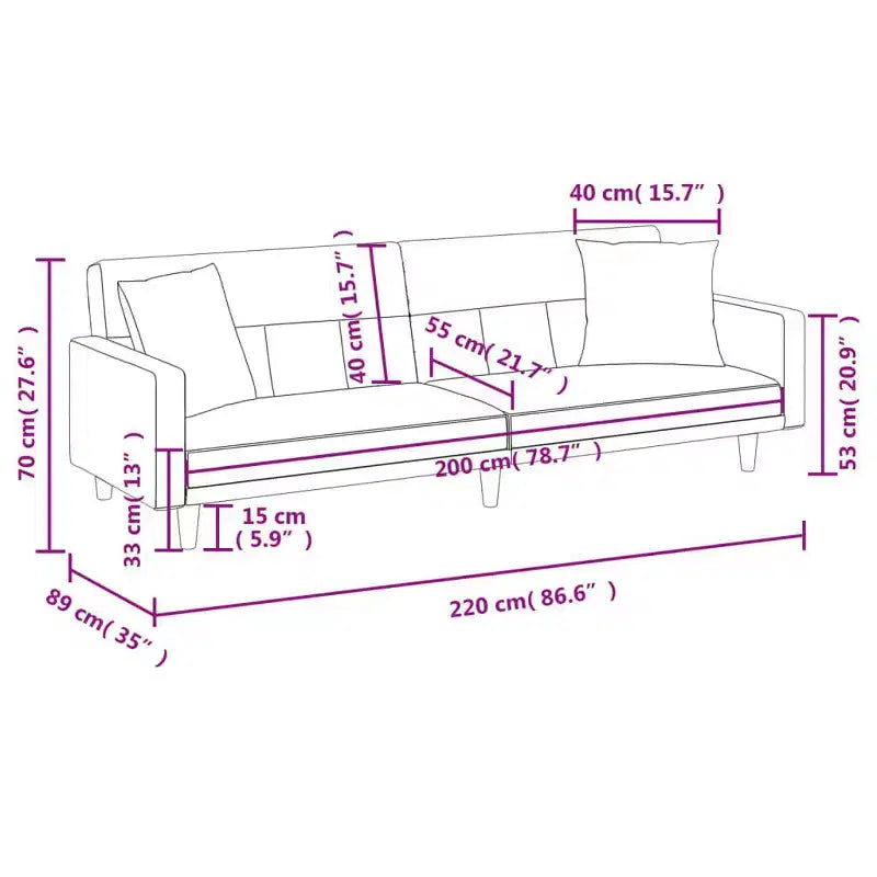 vidaXL Sofá cama biplaza Sofá cama convertible con cojines para estudio Tela - Gris claro