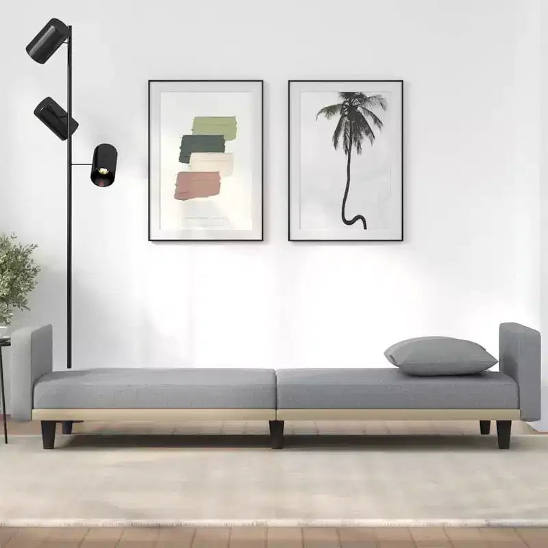 vidaXL Sofá cama biplaza Sofá cama convertible con cojines para estudio Tela - Gris claro
