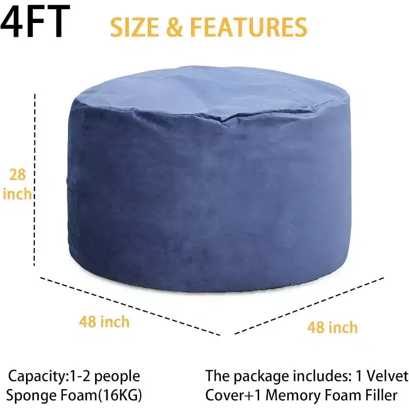 Puff de terciopelo de 1,20 m, redondo y relleno de espuma para adultos y adolescentes, asiento de felpa suave para sala de estar, dormitorio o zonas de descanso