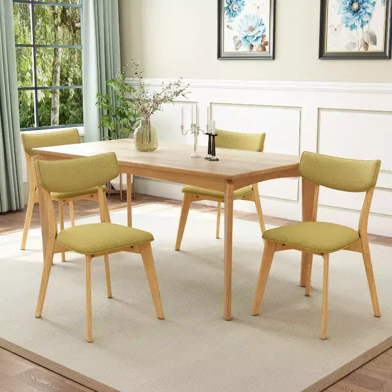Christopher Knight Home Laila - Juego de comedor de 5 piezas de madera de caucho de estilo moderno de mediados de siglo con cojines