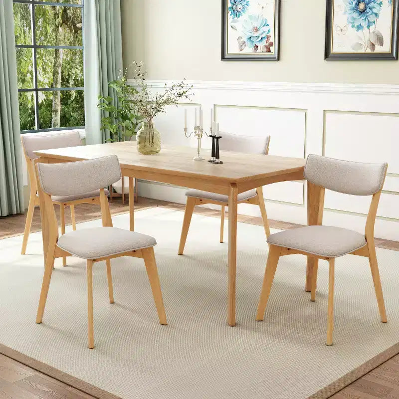 Christopher Knight Home Laila - Juego de comedor de 5 piezas de madera de caucho de estilo moderno de mediados de siglo con cojines