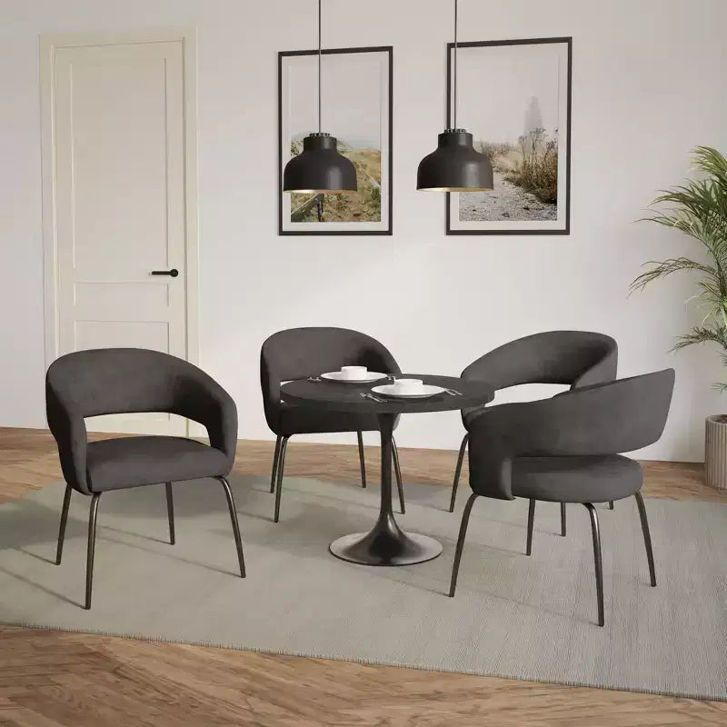 Juego de comedor de 5 piezas LeisureMod Verve con mesa de comedor redonda de 36 pulgadas con tapa de MDF negra y 4 sillas de comedor