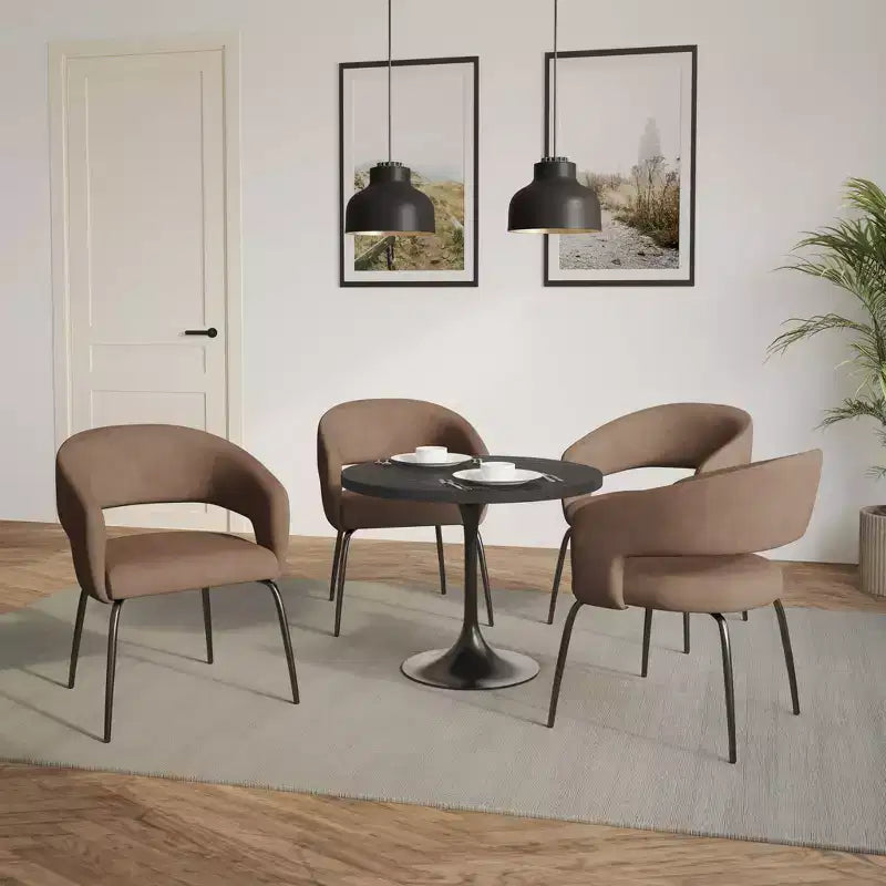 Juego de comedor de 5 piezas LeisureMod Verve con mesa de comedor redonda de 36 pulgadas con tapa de MDF negra y 4 sillas de comedor
