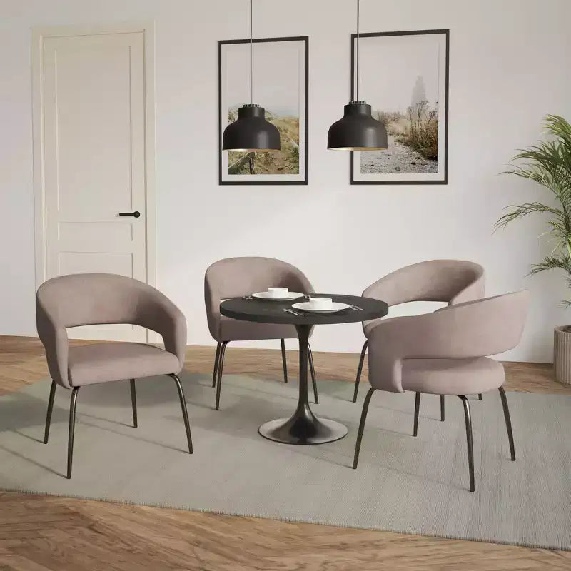 Juego de comedor de 5 piezas LeisureMod Verve con mesa de comedor redonda de 36 pulgadas con tapa de MDF negra y 4 sillas de comedor