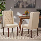 Juego de 2 sillas de comedor, sillas tapizadas sin brazos con respaldo alto en forma de ala y costuras de rombos con botones, azul/beige/gris/marrón/rojo/negro-Merax