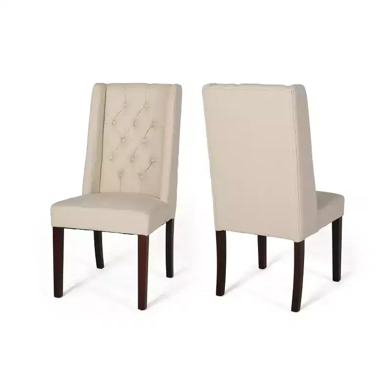 Juego de 2 sillas de comedor, sillas tapizadas sin brazos con respaldo alto en forma de ala y costuras de rombos con botones, azul/beige/gris/marrón/rojo/negro-Merax