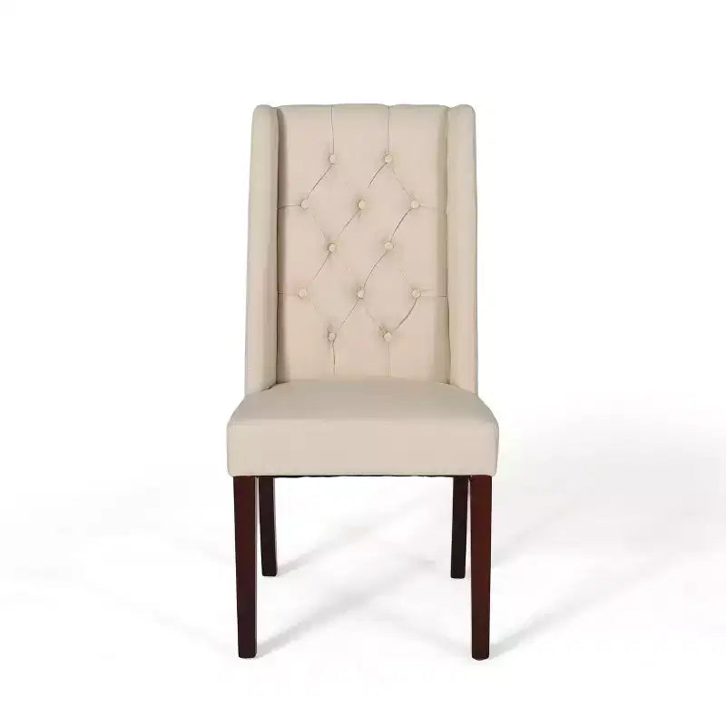Juego de 2 sillas de comedor, sillas tapizadas sin brazos con respaldo alto en forma de ala y costuras de rombos con botones, azul/beige/gris/marrón/rojo/negro-Merax