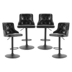 Juego de 4 taburetes de bar, taburetes giratorios ajustables, sillas de bar de piel sintética, altura de mostrador tapizados con respaldo alto