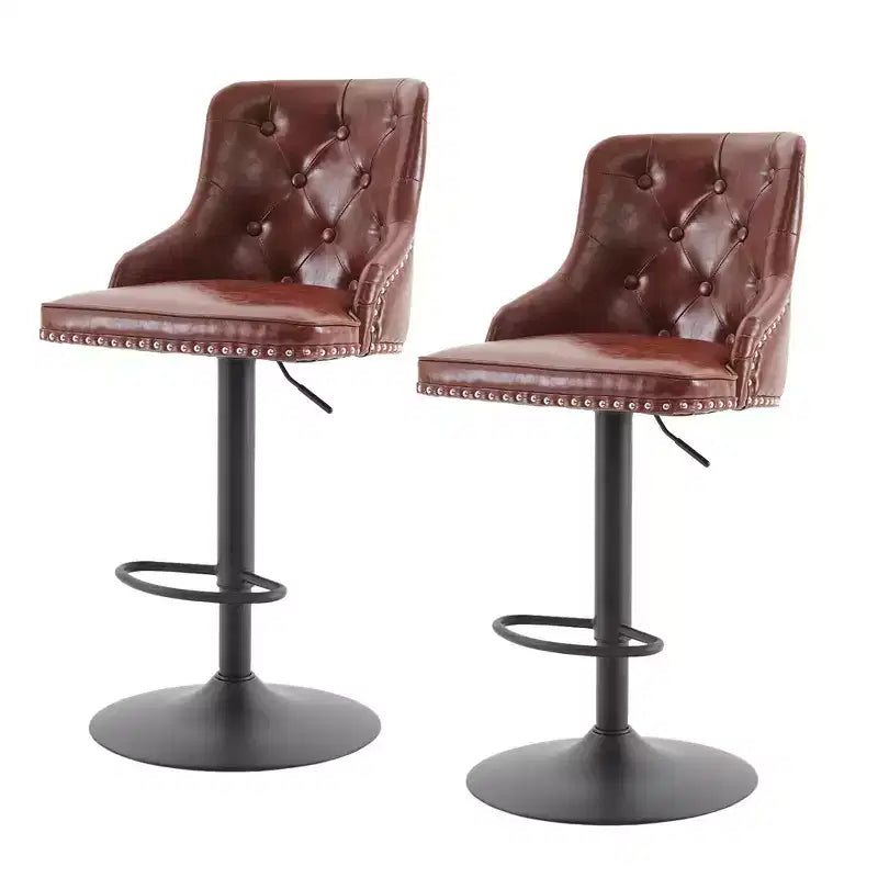 Juego de 4 taburetes de bar, taburetes giratorios ajustables, sillas de bar de piel sintética, altura de mostrador tapizados con respaldo alto