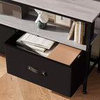 Mueble de TV negro de 55 pulgadas con cajones grises, centro de entretenimiento estilo cómoda para almacenamiento en sala de estar y dormitorio