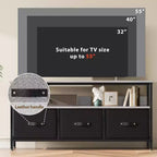 Mueble de TV negro de 55 pulgadas con cajones grises, centro de entretenimiento estilo cómoda para almacenamiento en sala de estar y dormitorio