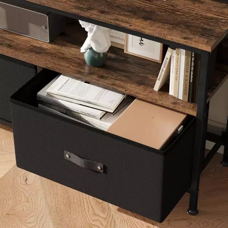 Mueble de TV negro de 55 pulgadas con cajones grises, centro de entretenimiento estilo cómoda para almacenamiento en sala de estar y dormitorio
