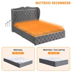 Acekool Base de Cama Tapizada en Terciopelo con 4 Cajones de Almacenamiento y Estación de Carga, Diseño con Botones Tapizados en Forma de Diamante