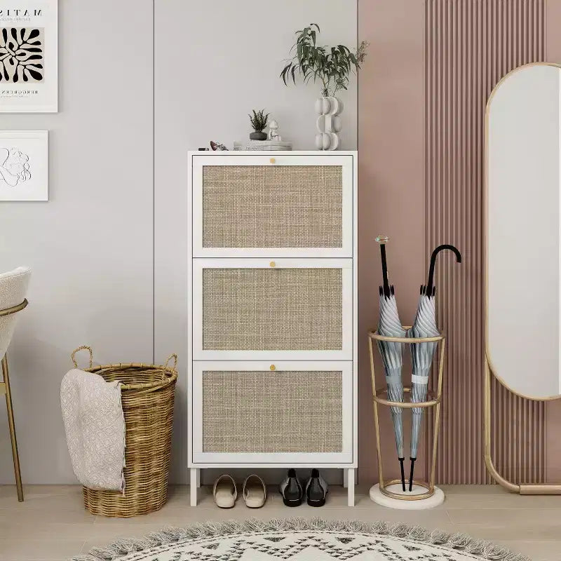 Vatros Rattan Zapatero de 3 Puertas Mueble Zapatero Moderno Independiente
