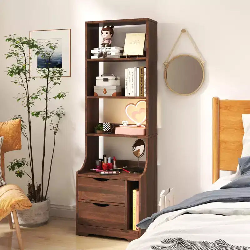 Mesitas de noche CLIHOME con estantería, cómoda con 2 cajones de almacenamiento para dormitorio