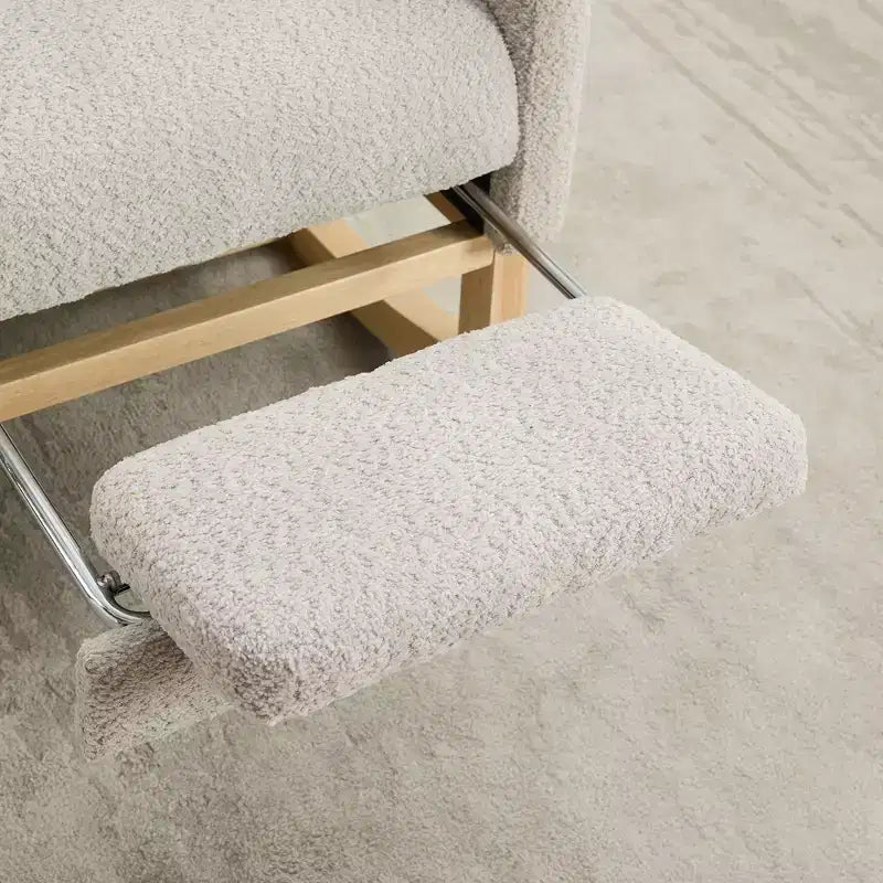 Okak Silla mecedora decorativa, silla de sala de estar con respaldo alto, sillón planeador con bolsillo lateral y reposapiés retráctil para dormitorio o guardería