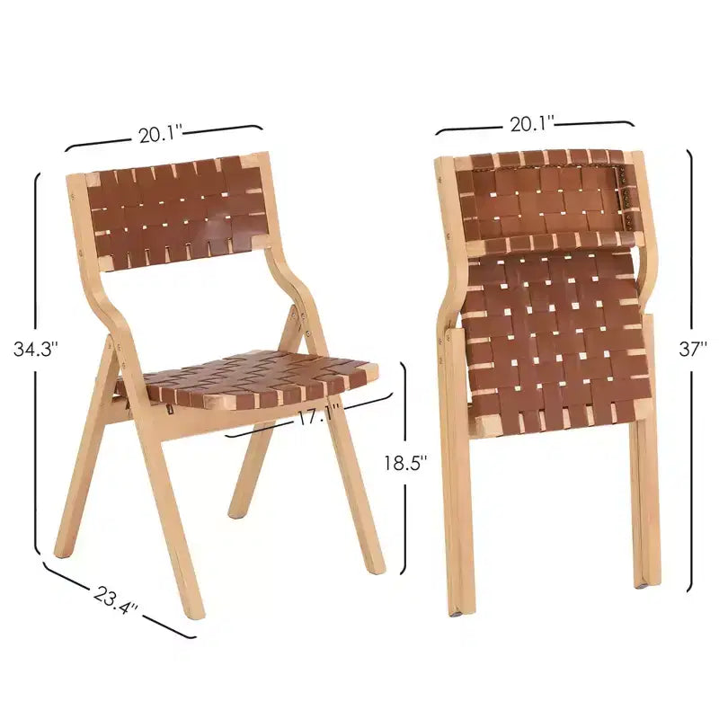 MAYEERTY Sillas de Comedor Apilables y Plegables de Madera, Juego de 2, para Comedor, Asiento y Respaldo Tejidos, Beige - Natural