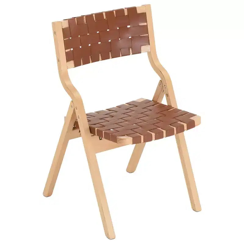 MAYEERTY Sillas de Comedor Apilables y Plegables de Madera, Juego de 2, para Comedor, Asiento y Respaldo Tejidos, Beige - Natural