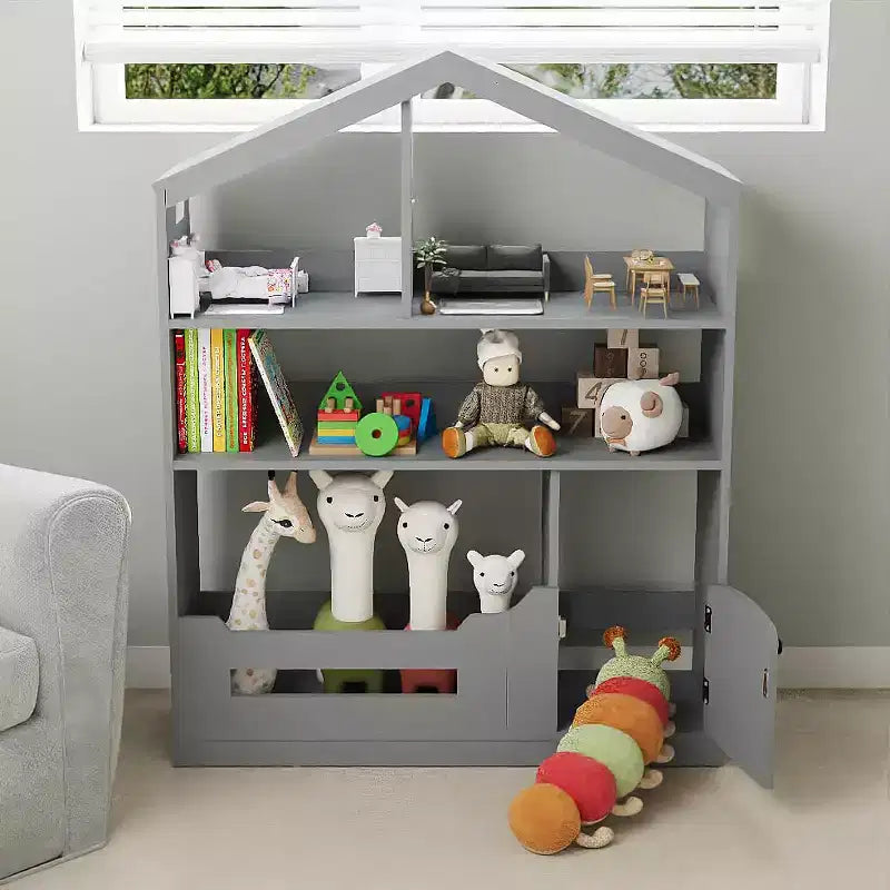 Estantería para niños, organizador de almacenamiento de juguetes, librería de madera para niños con luz con sensor de movimiento, librería tipo casa de muñecas para sala de juegos, dormitorio, guardería, aula