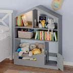 Estantería para niños, organizador de almacenamiento de juguetes, librería de madera para niños con luz con sensor de movimiento, librería tipo casa de muñecas para sala de juegos, dormitorio, guardería, aula