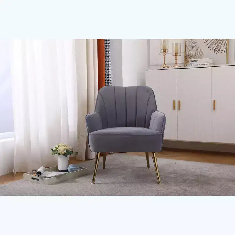 Sillón moderno de terciopelo Okak, silla de sala de estar con tapicería, sillón elegante de mediados de siglo con patas de madera dorada para sala de lectura o dormitorio
