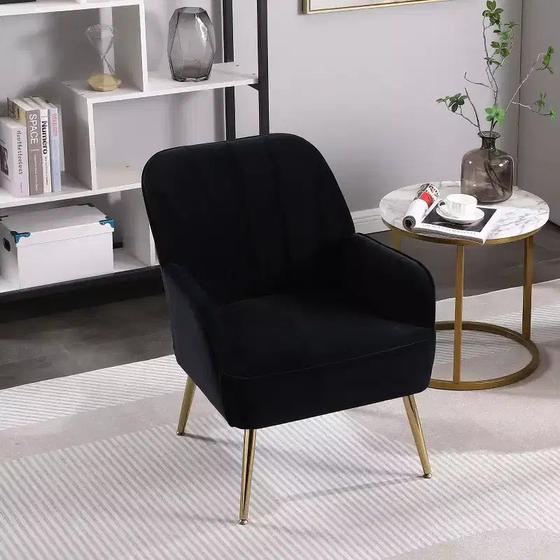 Sillón moderno de terciopelo Okak, silla de sala de estar con tapicería, sillón elegante de mediados de siglo con patas de madera dorada para sala de lectura o dormitorio