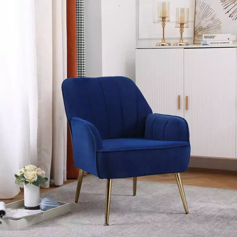 Sillón moderno de terciopelo Okak, silla de sala de estar con tapicería, sillón elegante de mediados de siglo con patas de madera dorada para sala de lectura o dormitorio