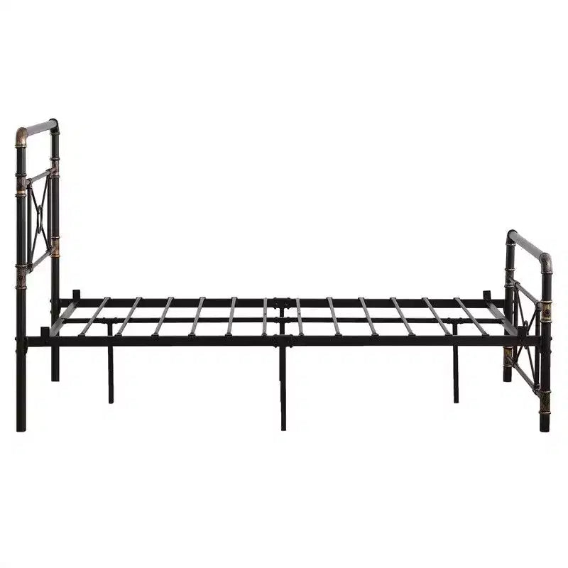 Karl Home Base de cama de hierro moderna tamaño twin con diseño de tubería de agua y diseño de cruz