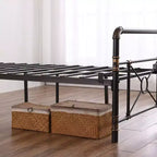 Karl Home Base de cama de hierro moderna tamaño twin con diseño de tubería de agua y diseño de cruz