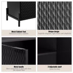CLIHOME Gabinete de almacenamiento decorativo de madera con 2 puertas y 3 estantes ajustables de 31.5 pulgadas