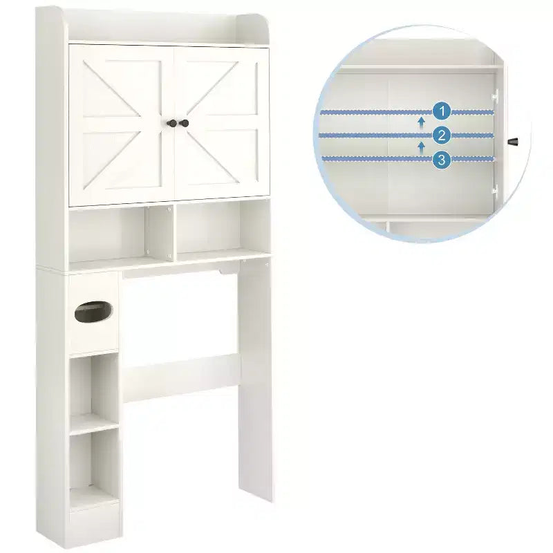 Dyonery Mueble de Almacenamiento sobre el Inodoro | Estante Organizador de Baño con Puertas Correderas, Soporte para Papel Higiénico