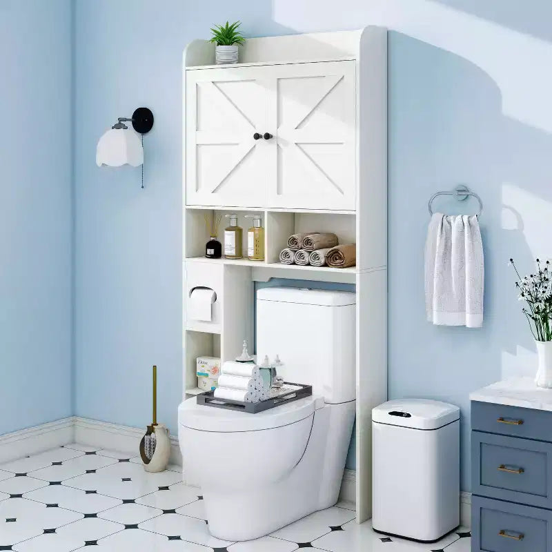Dyonery Mueble de Almacenamiento sobre el Inodoro | Estante Organizador de Baño con Puertas Correderas, Soporte para Papel Higiénico