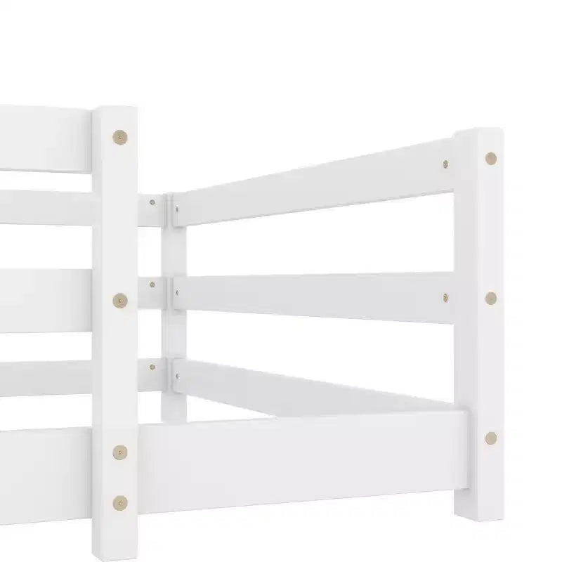 Cama Okak con Marco Individual/Matrimonial, Cama Moderna de Perfil Bajo para Niños Pequeños con Barandales de Seguridad, Marco de Madera Maciza para Dormitorio Infantil