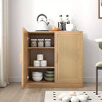 Armario aparador con vetas de madera de 31x31x16, organizador de almacenamiento con estantes ajustables y puertas de ratán para cocina, dormitorio, sala de estar/comedor