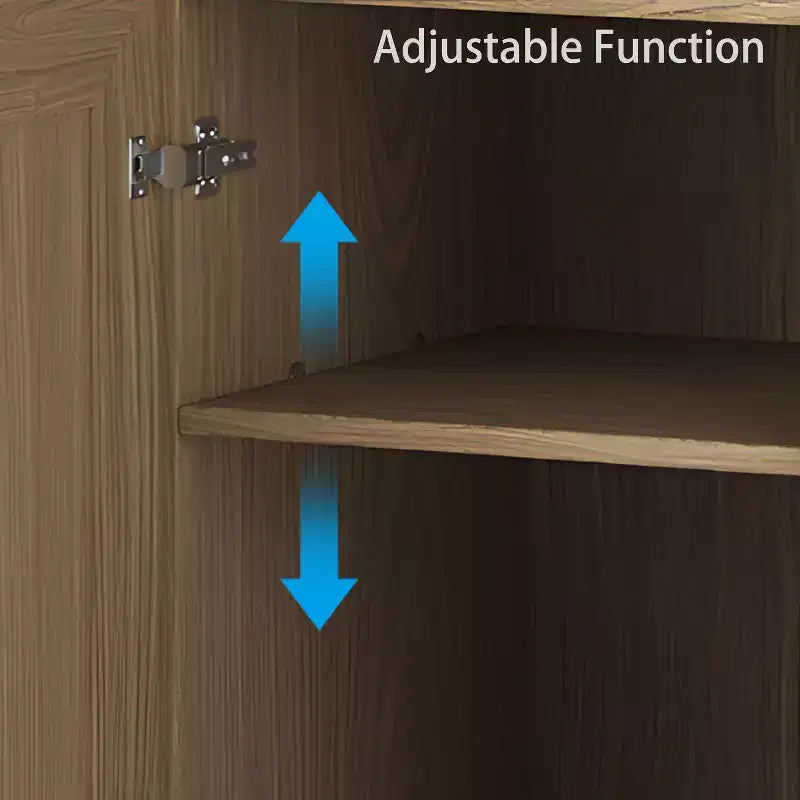 Armario aparador con vetas de madera de 31x31x16, organizador de almacenamiento con estantes ajustables y puertas de ratán para cocina, dormitorio, sala de estar/comedor