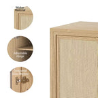 Armario aparador con vetas de madera de 31x31x16, organizador de almacenamiento con estantes ajustables y puertas de ratán para cocina, dormitorio, sala de estar/comedor