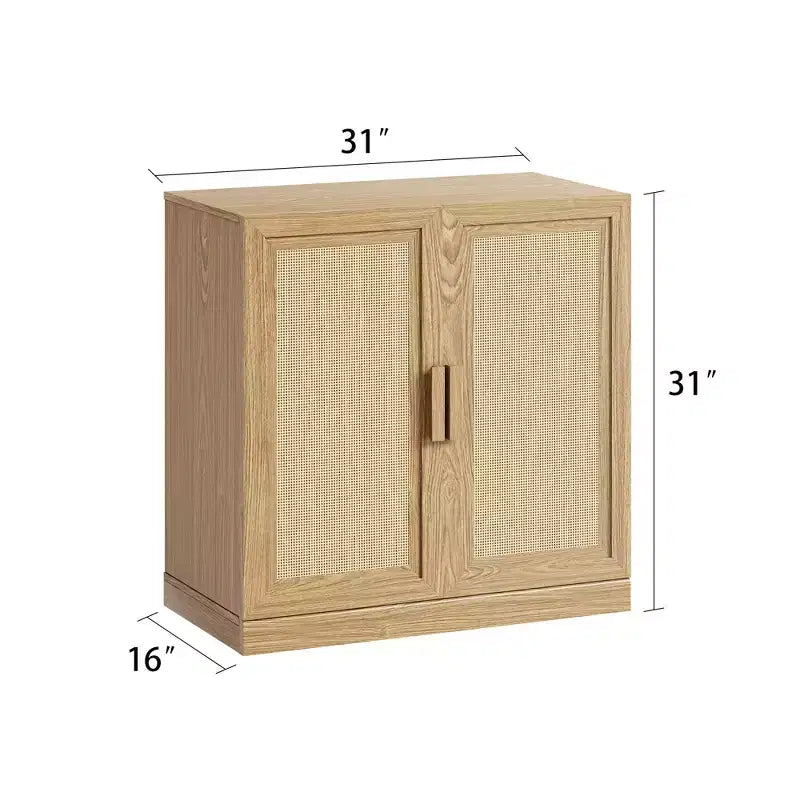 Armario aparador con vetas de madera de 31x31x16, organizador de almacenamiento con estantes ajustables y puertas de ratán para cocina, dormitorio, sala de estar/comedor