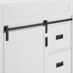 Bestier 30 Tocador de baño blanco estilo rústico con puertas correderas de granero, 2 cajones, tocador independiente con protección contra salpicaduras