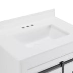 Bestier 30 Tocador de baño blanco estilo rústico con puertas correderas de granero, 2 cajones, tocador independiente con protección contra salpicaduras