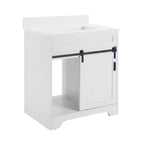 Bestier 30 Tocador de baño blanco estilo rústico con puertas correderas de granero, 2 cajones, tocador independiente con protección contra salpicaduras