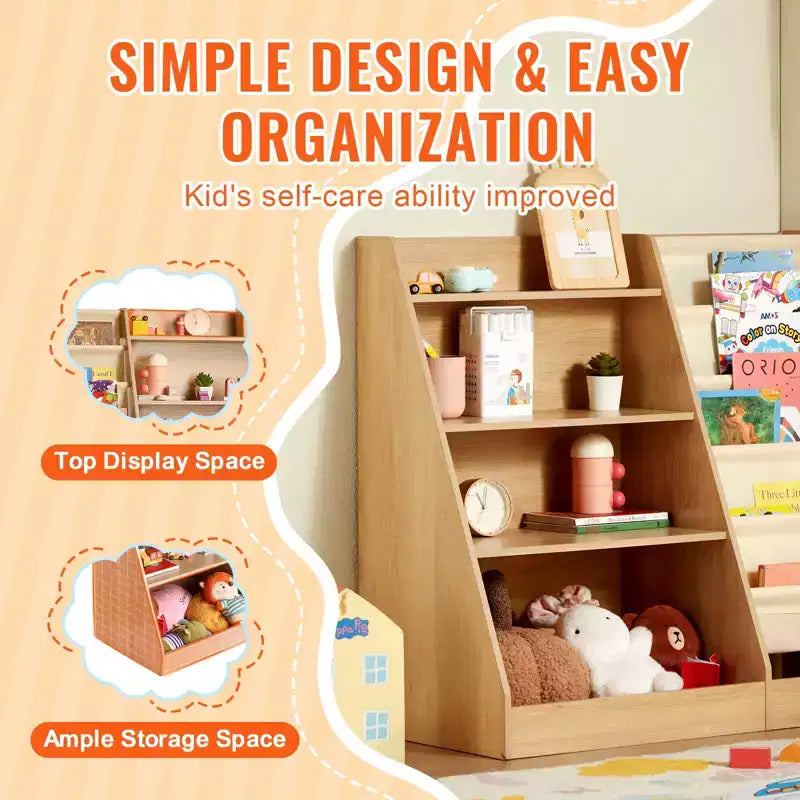 VEVOR Estantería de madera de 4 niveles para niños, librería de seis capas con cabestrillo, estante de almacenamiento de libros para bebés, armario organizador de juguetes de libros, para habitación de niños, sala de juegos