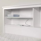 HomeStock Cama individual de 101,6 cm de alto, blanca, con estantería y marco de cama de aglomerado