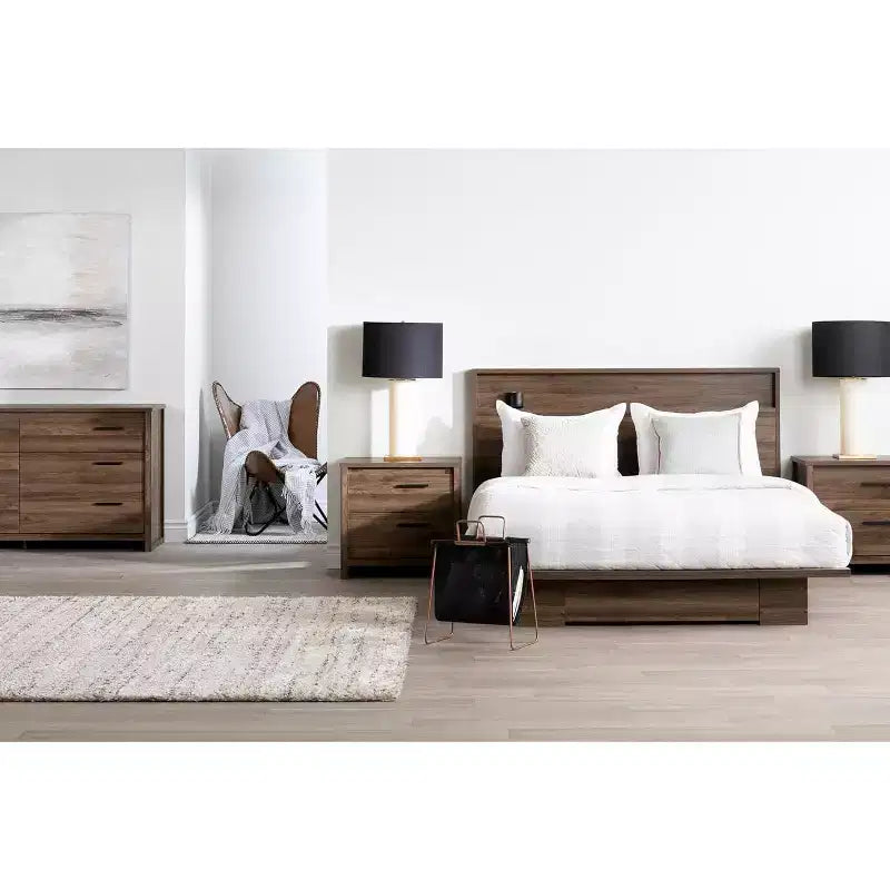 Estructura de cama HomeStock de 8.5 pulgadas de alto, ajustable (de matrimonial a queen size) marrón con almacenamiento, de aglomerado