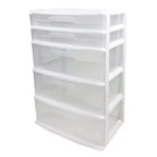 Homz Extra-Wide Plastic Storage and Organizer Tower with 5 Clear Drawers for Home, Office, Classroom, Craft, Art Supplies, Clothes, White Frame